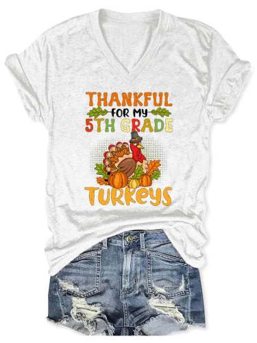 Women's Thankful For My Turkeys Print Casual T-Shirt