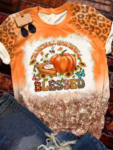 Women's Thankful Grateful Blessed Print Casual T-Shirt