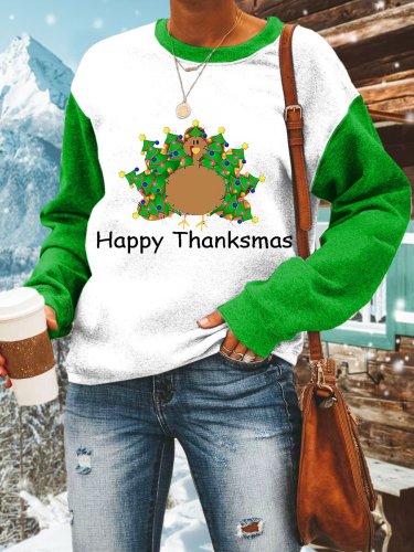 Women's Happy Thanksmas Printed Sweatshirt