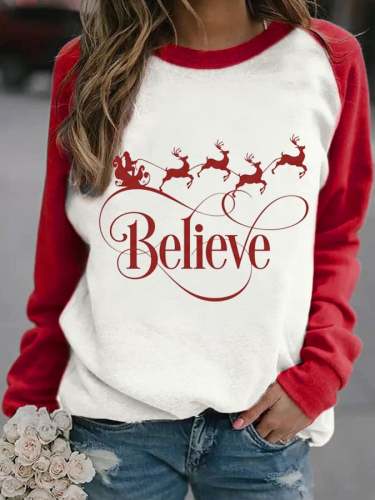 Believe Christmas Casual Printed Sweatshirt