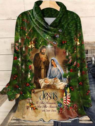 Pile Collar Christmas Jesus Is The Reason For The Season Print T-Shirt