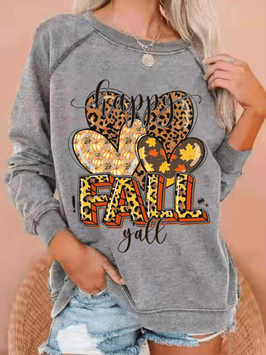 Women's Happy Fall Y'all Print Casual Crewneck Sweatshirt
