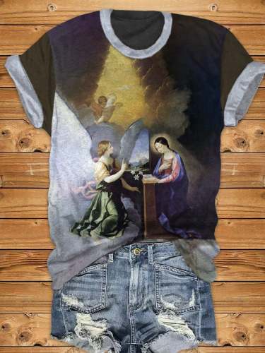 Women'S Virgin birth of Jesus Print T-Shirt