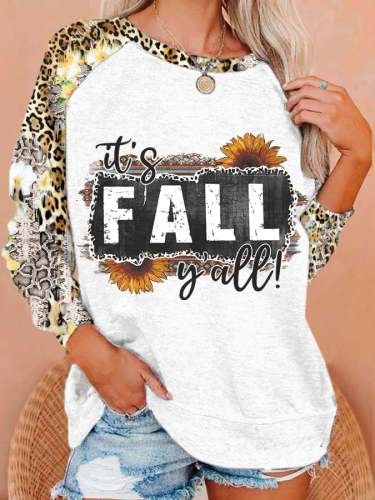 Women's It's Fall Y'all Leopard Floral Print Sweatshirt