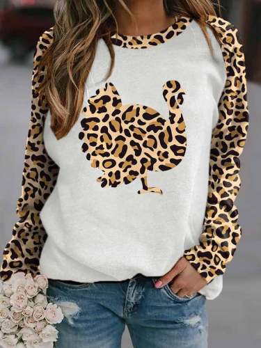 Thanksgiving Leopard-Print Long-Sleeve Sweatshirt