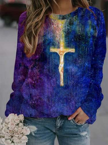 Women's Vintage Faith Cross Print Sweatshirt