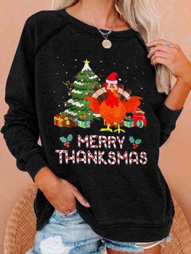 Women's Merry Thanksmas Turkey Print Casual Sweatshirt