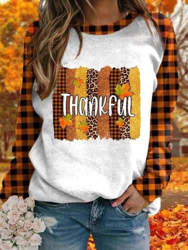 Women's Thankful Print Casual Sweatshirt