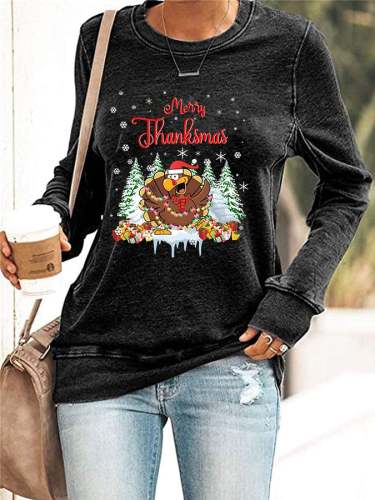 Women's Merry Thanksmas Print Sweatshirt
