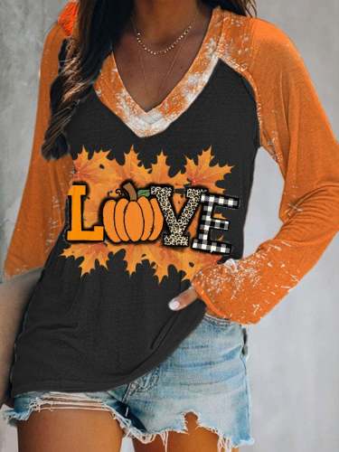 Women's Thanksgiving Love Pumpkin Print Tie-Dye Hoodie