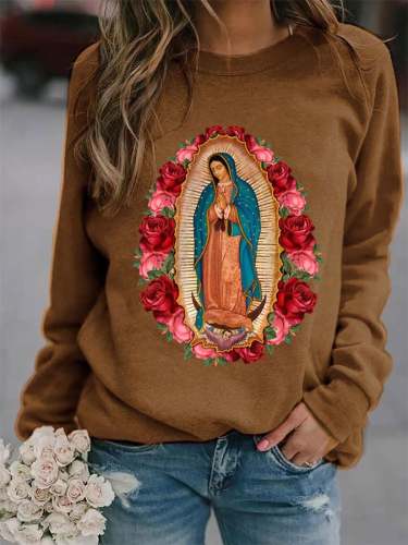 Women's Virgin Mary With Angel And Flower Print Sweatshirt