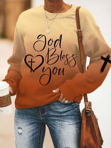 Women's God Bless You Gradient Print Sweatshirt