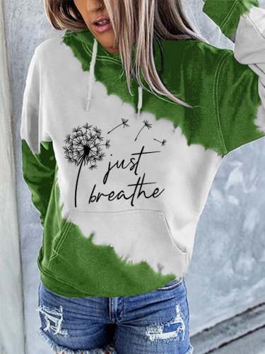 Women's Just Breathe Dandelion Tie-Dye Print Casual Hoodie