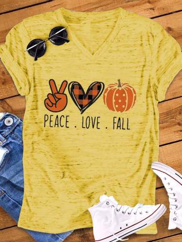 Women's Peace Love Fall Snowflake Dot V-Neck T-Shirt