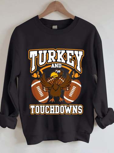 Women's Thanksgiving Football Turkey and Touchdown Print Sweatshirt