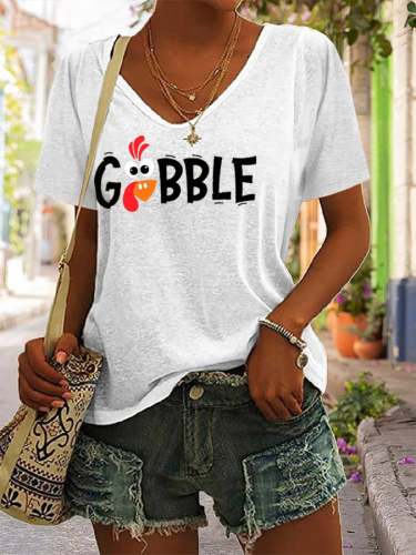 Women's Gobble Thanksgiving V-Neck Sleeveless T-Shirt