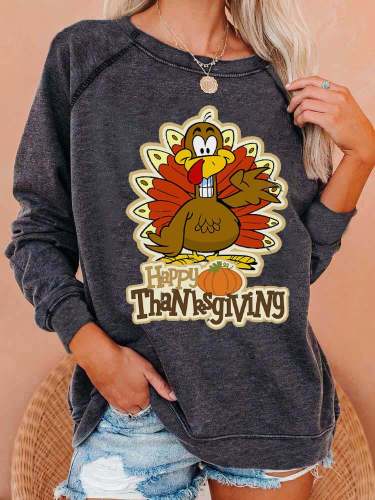 Women's Happy Thanksgiving Turkey Casual Crewneck Sweatshirt