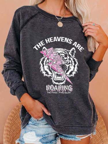 Women's The Heavens Are Roaring Christian Jesus Print Casual Sweatshirt