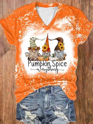 Women's Pumpkin Spice Print V-Neck T-Shirt