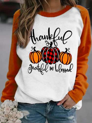 Thanksgiving Pumpkin Print Sweatshirt