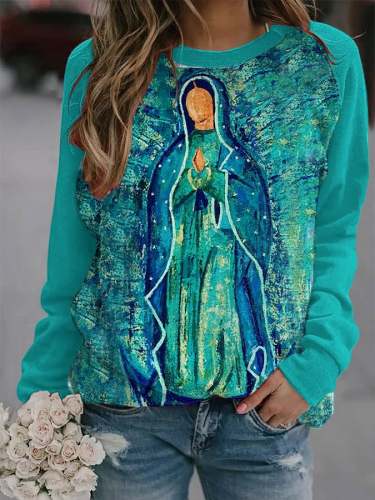 Women's Oil Painting Virgin Mary Print Casual Sweatshirt