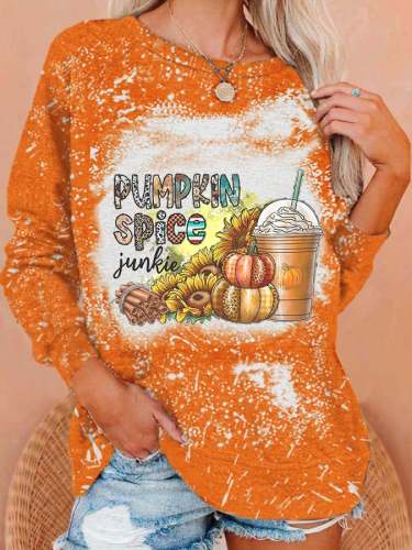 Women's PUMPKIN SPICE JUNKIE Print Raglan Sleeve Casual Sweatshirt
