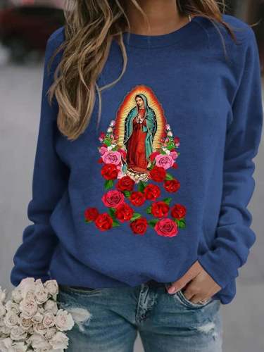 Women's Our Lady Mother Virgin Mary With Angel And Flower Print Sweatshirt