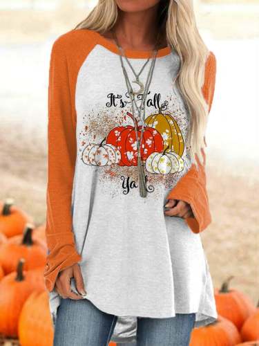 Women's It's Fall Y'all Pumpkin Print Long Sleeve Top