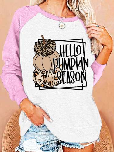 Women's Hello Pumpkin Season Print Casual Crewneck Sweatshirt