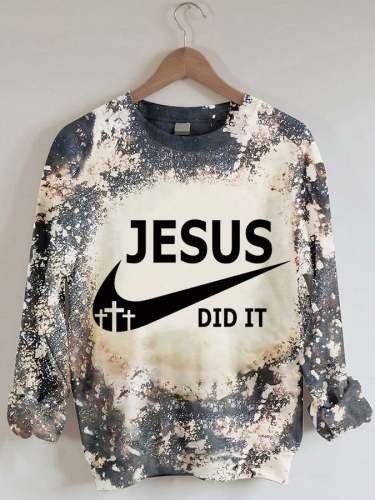 Women's JESUS DID IT Print Tie-Dye Sweatshirt
