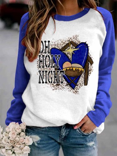 Women's Oh Holy Night Print Christmas Nativity Sweatshirt