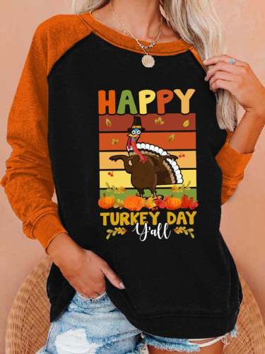 Women'S Happy Turkey Day Gall Print Sweatshirt