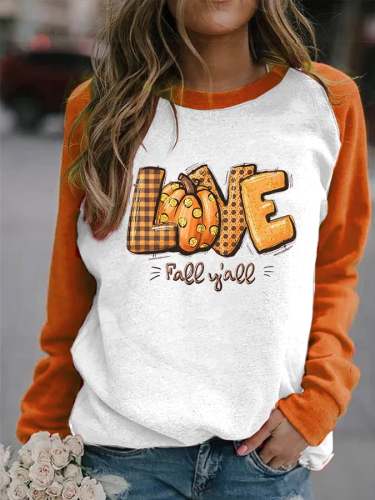 Women's LOVE Fall Yall Pumpkin Print Casual Sweatshirt