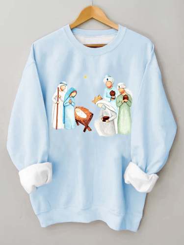 Women's Christmas Glad Tidings Of Great Joy Nativity Casual Sweatshirt