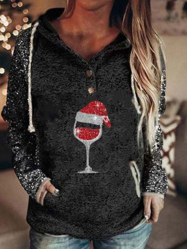 Christmas Wine Print Casual Sweatshirt