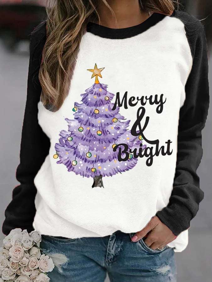 Women's Christmas Tree Merry And Bright Print Casual Sweatshirt