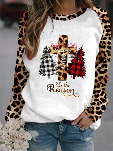 Women's Jesus Is The Reason Christian Christmas Tree Print Sweatshirt