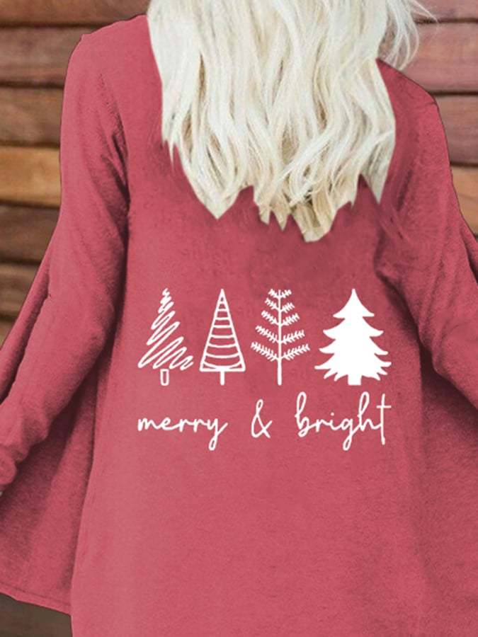 Merry And Bright Women's Christmas Print Long Sleeve Cardigan