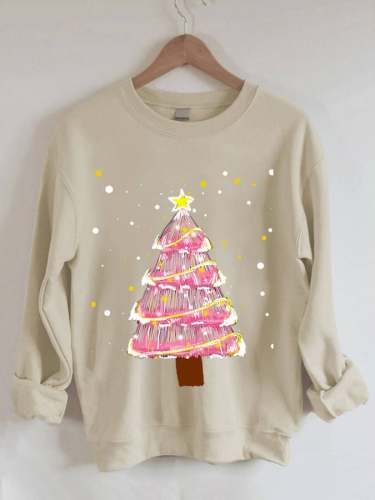 Women's Pink Christmas Tree Print Sweatshirt