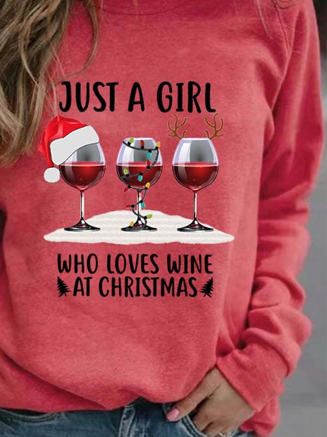 Fashionable Wine Glass Print Long Sleeve Sweatshirt