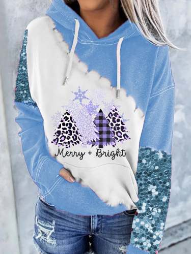 Women's Merry And Bright Purple Christmas Tree Print Casual Hoodie