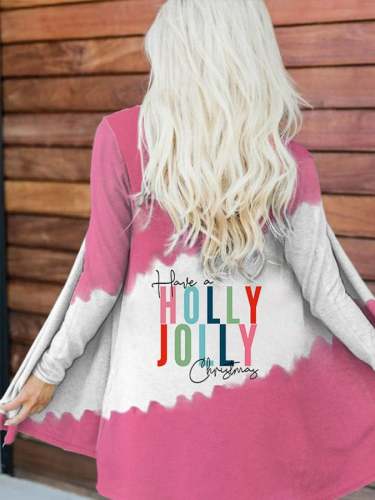 Have A Holly Jolly Christma Printed Long Sleeve Cardigan