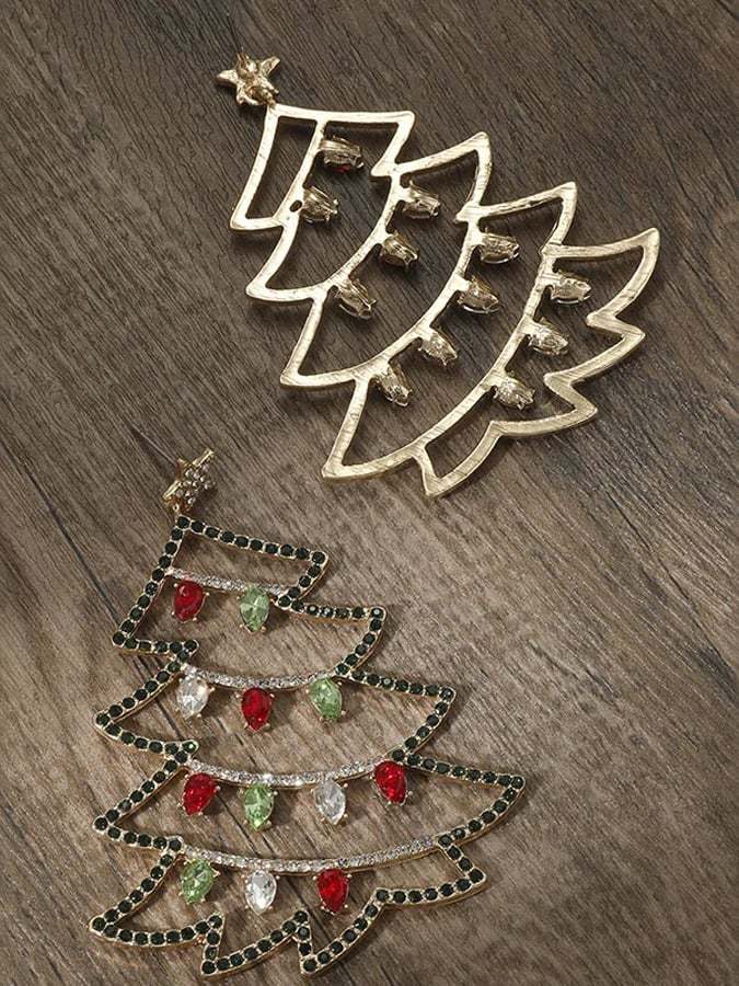 Women's Christmas Colorful Diamond Tree Pattern Three-dimensional Earrings