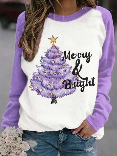 Women's Christmas Tree Merry And Bright Print Casual Sweatshirt
