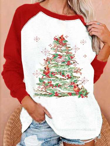 Women's Christmas Tree Print Casual Crewneck Sweatshirt