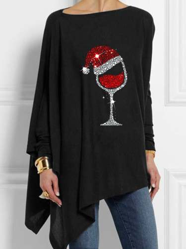 Women's Christmas Wine Glass Casual Irregular Top