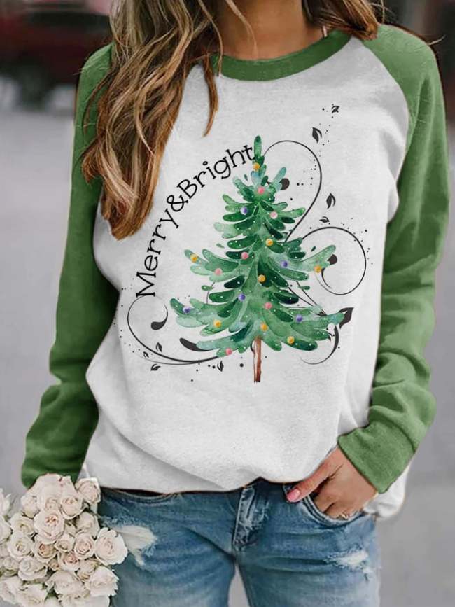 Women's Merry And Bright Christmas Tree🎄 Print Casual Sweatshirt