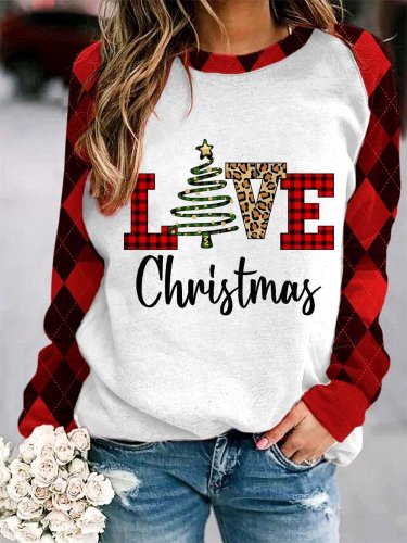 Women's Classic Check Love Christmas Print Casual Sweatshirt