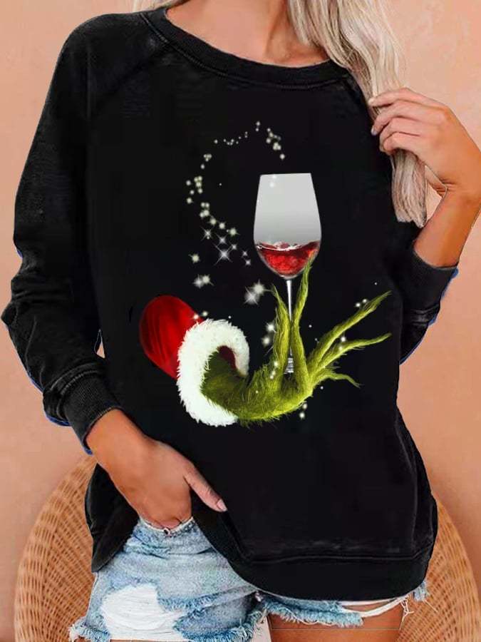 Women's Grich Drinking Up Print Casual Crewneck Sweatshirt