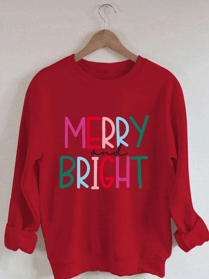 Women's Pink Merry And Bright Christmas Print Casual Sweatshirt